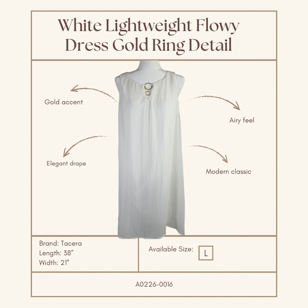 Tacera White Dress with Gold Accent